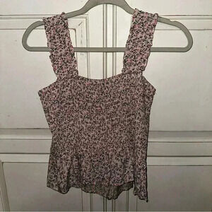 Aqua Pink Stretchy top with frilly sleeves and flower detailing